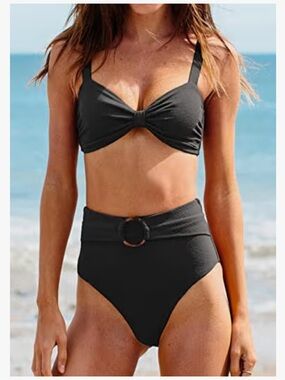 CUPSHE Bowknot Front Bikini/Set Tummy Control High Waisted Belted Bottoms. SZ/L